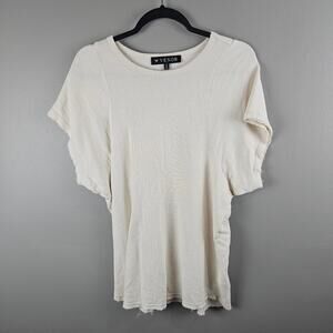 Venor Off White Raw Hem Textured Tee  Minimalist Casual Top Size Small